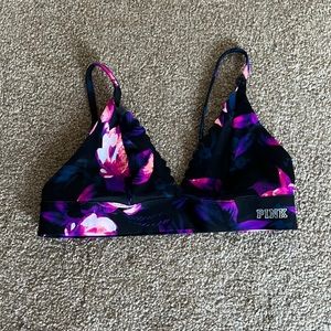 Great condition/ like new, Pink bralette, black with purple flowers, size small